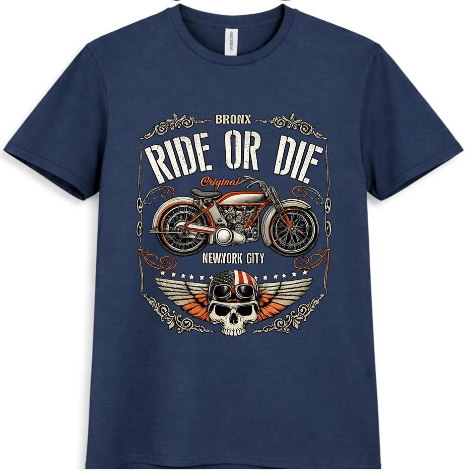 Μπλούζα T-shirt Μοτοσικλέτας Ride Or Die Κρανίο Biker Vintage Γραφικό T-shirt Μοτοσυκλέτας
