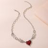 New Sweet Cool Punk Style Dark Red Love Pendant Neck Chain Dark Niche Design Temperament Versatile Collarbone Chain