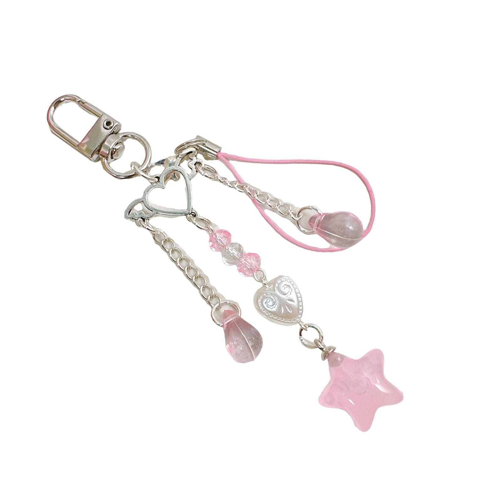 

Очаровательный брелок-звезда с бусинами и перламутровыми акцентами для ключей, сумок или телефона. Прочный акриловый модный аксессуар. розовый