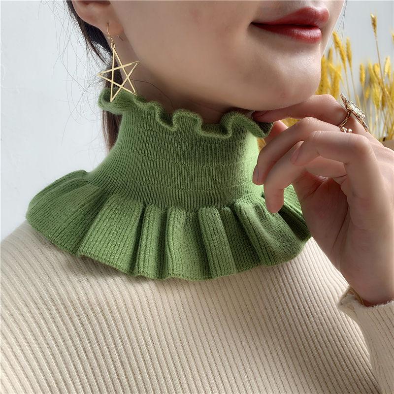 

Winter Female Wool Knit Pullover False Colloar Warm Scarf Korean Cute Double Ruffle Elastic Windproof Neck Guard Scarve Bib O70