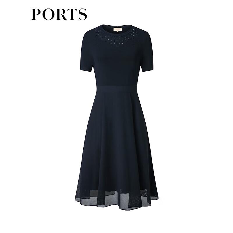 PORTS Women's Simple Round Neck Mesh Dress