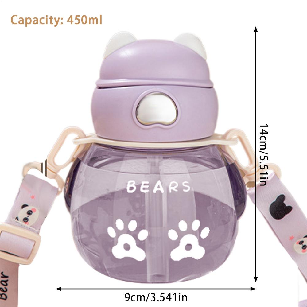 450ml Cute Water Straw Cup Sippy Kids Cartoon Leakproof Water Bottles Bear Outdoor Portable Drink Bottle Children's Cups