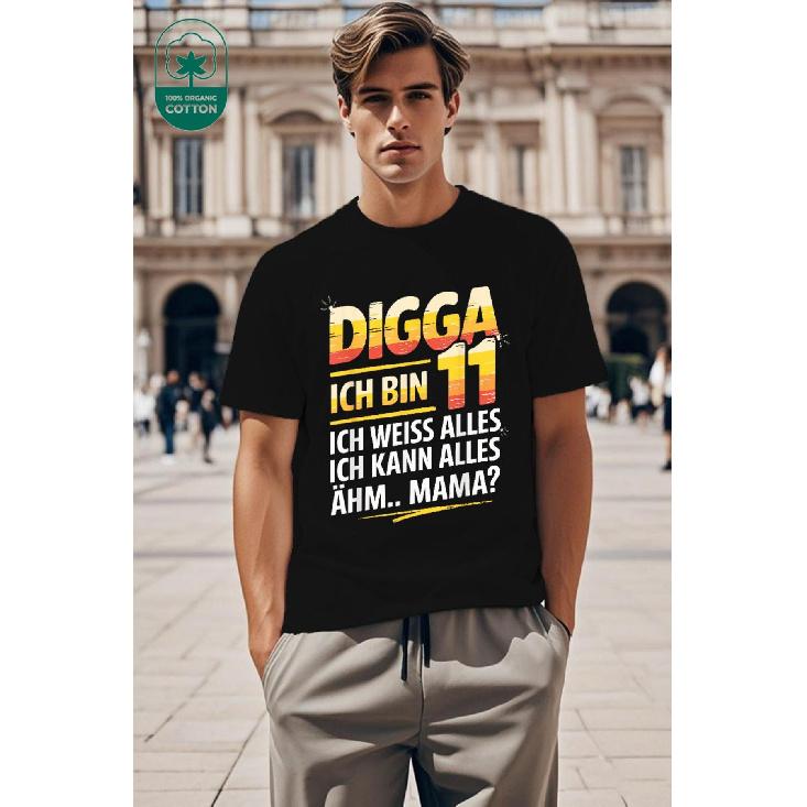 ' 11th Birthday T-Shirt Born In 2004 - German Text & Number 11 Design with " You're Double" Phrase, White & Black Short Sleeve Round Neck Tee for 1,