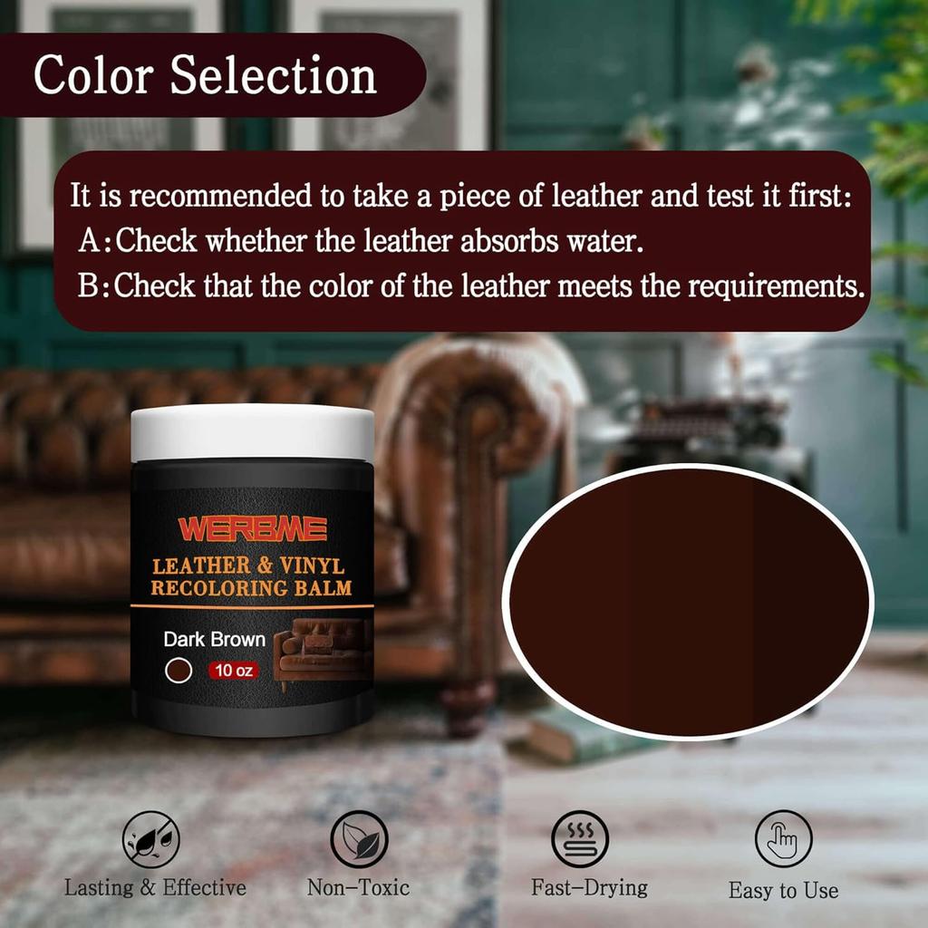 Leather Recoloring Balm, 10 OZ Dark Brown Leather Dye Recolor, Leather Scratch Remover, Leather Repair Kit for Furniture Restore & Renew Restore