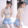 Backless Plaid Women JK School Uniform Underwear Set High Waist Mini Skirt Bow Bare Chest Erotic Costumes Jananese