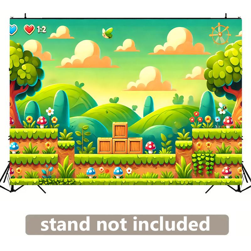 1 Cartoon Adventure Game Scene Background - Durable polyester fiber background, suitable for indoor/outdoor parties