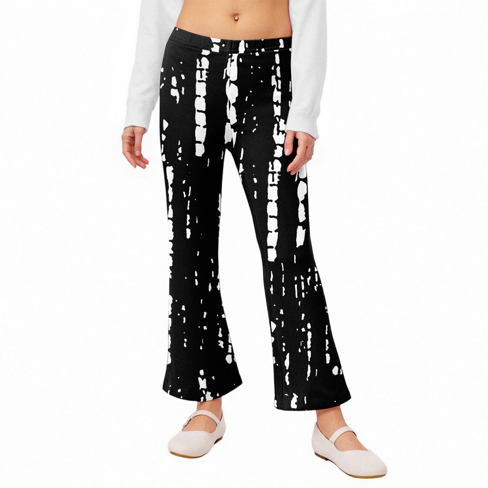 

Расклешенные леггинсы для девочек - Брюки-клеш с принтом 160 чёрный