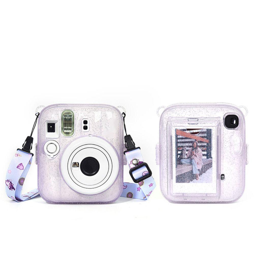 Translucent Glitter Instant Camera Case with Cartoon Sticker 3 in 1 Protective Cover Crystal for Fujifilm Instax Mini 13