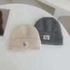 Simple Letter Pattern Labeling Knitted Hat for Women In Autumn and Winter New Thickened Warm and Cold Hat Showing Face Small Ear Protection Hat