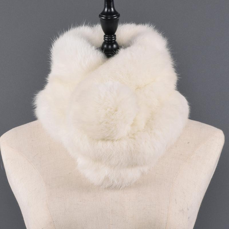 Natural Rabbit Fur Scarf for Women New Arrival Real 100% Rex Rabbit Fur Scarves Winter Fur Neckerchief Rabbit Fur Pompom