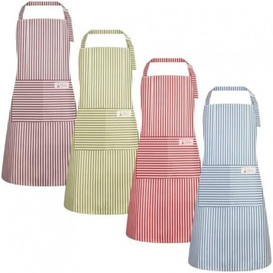 4 Pack Stripes Apron for Women, Waterproof Kitchen Cooking Apron with 2 Pockets Adjustable Chef Apron Baking Aprons Bib Aprons Artist Apron for