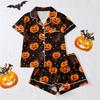 Women's Halloween Pajama Set Short Sleeve Button Down Shirt and Shorts 2-Piece Sleepwear