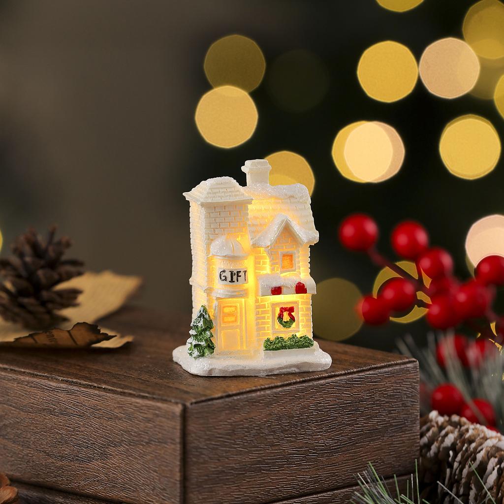 Micro Landscape Ornament Energy-Saving White Resin Small House Festival Party Decor Exquisite Christmas Decoration Gift For Home