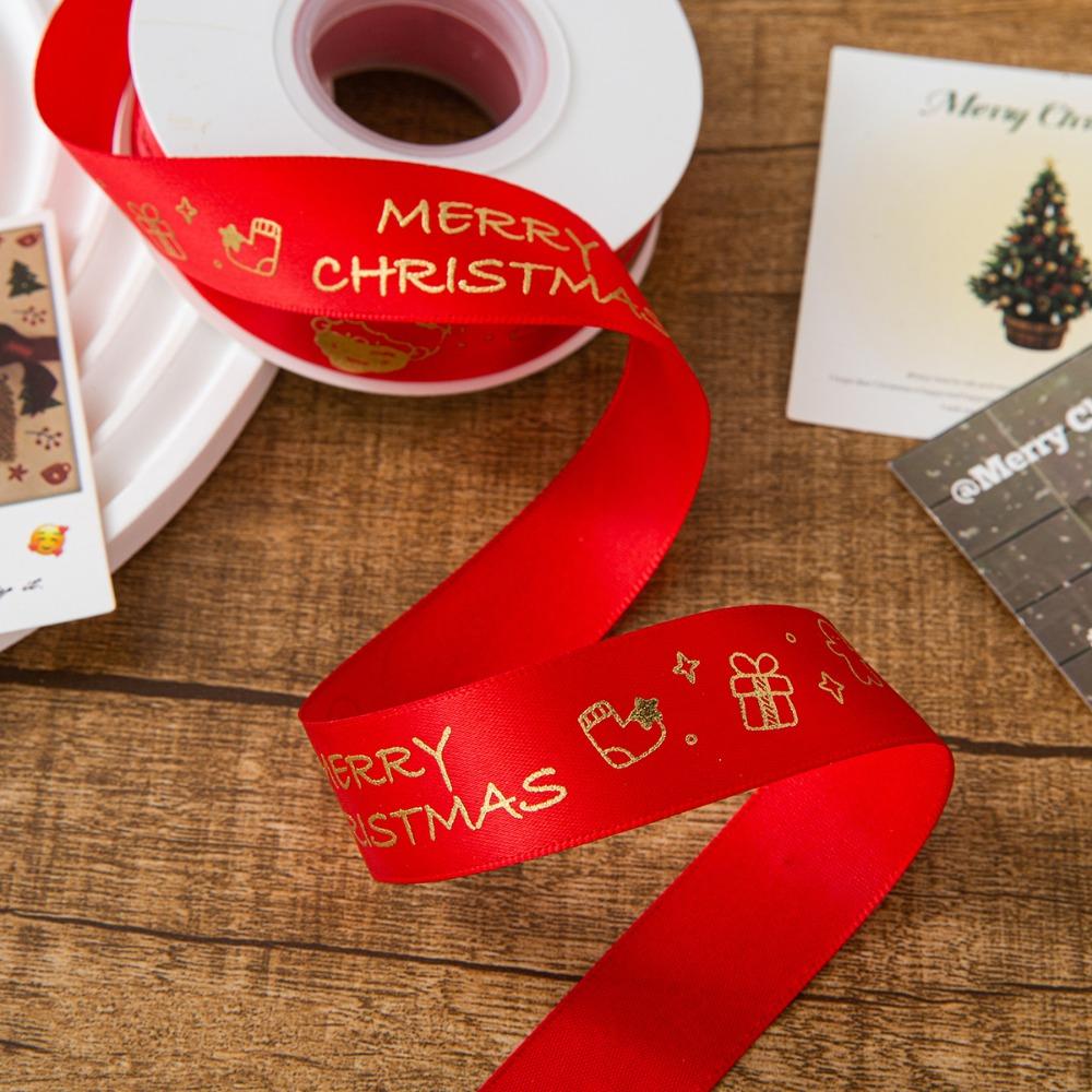 2.5CM Christmas Decor Ribbon Printed Design 25Y Length Polyester Ribbon Polyester Material DIY Gift Packing Home Decor