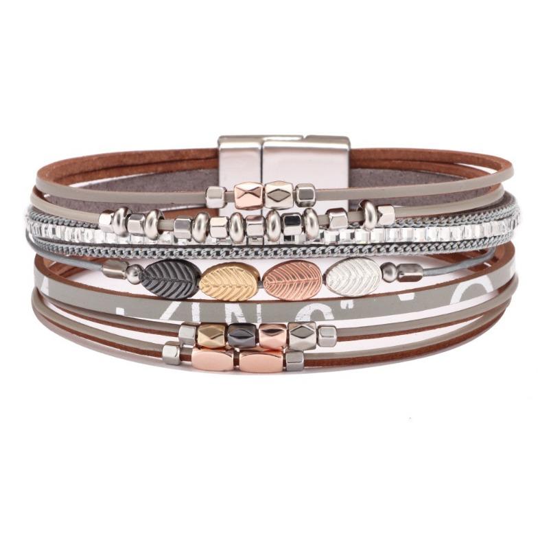 Boho Style Cross Bracelet, Light Luxury Micro-diamond Magnetic Buckle Bracelet, PU Leather Bracelet