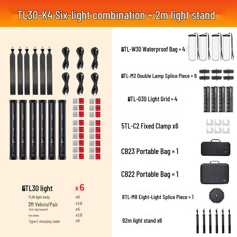 Godox TL30 RGB LED Light Stick 6-Light Kit