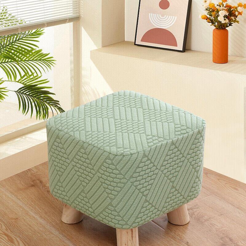 1pc Small Footstool Cover Round Square Stretch Jacquard Ottoman Slipcover Dustproof Seat Cover Living Room ChairCover Home Decor