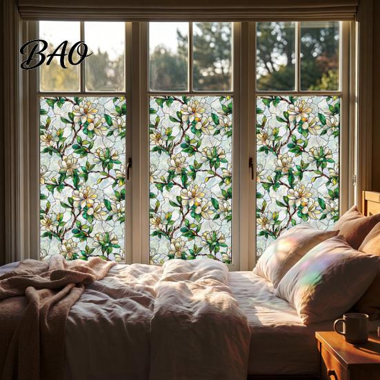 Adesivo Vetro Privacy Pellicola Finestra Colorata, Decorazioni Murali Floreali, Pellicola Strappabile Non Adesiva Blocca UV Adesivi Floreali per Camera da Letto Soggiorno