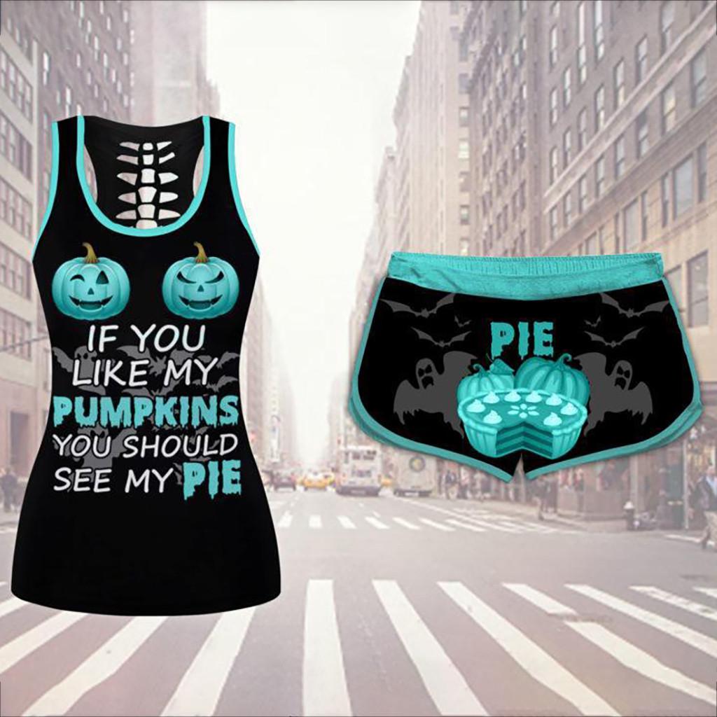 

Женские рубашки с короткими рукавами с принтом, комплект шорт на шнуровке для Хэллоуина