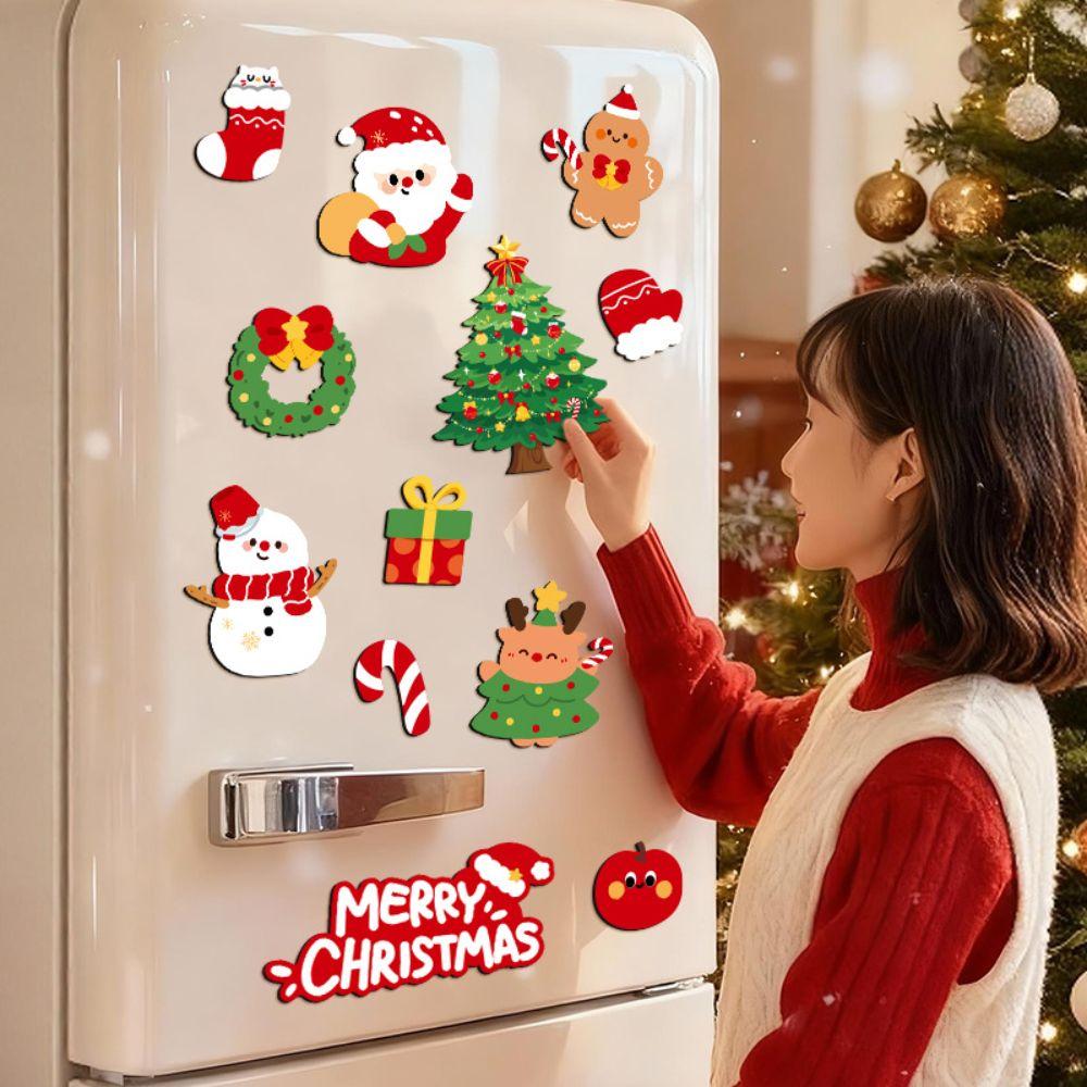 12Pcs Christmas Tree Magnetic Stickers Santa Claus Refrigerator Magnets  Holiday Gifts