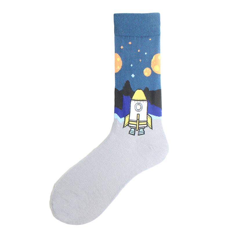 Happy Colorful Funny Socks Men Skateboard Shark Dinosaur Astronaut Planet Divertidos Hip Hop Sokken Harajuku Unisex Crew Socks
