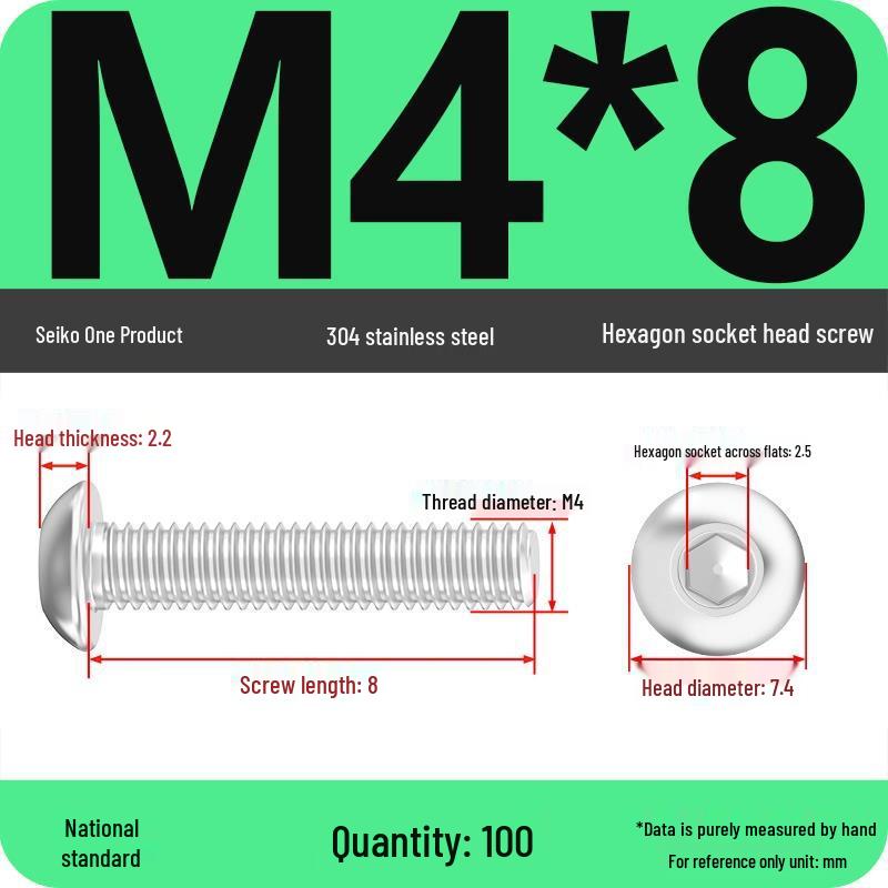304 Stainless Steel Pan, Half, and Round Head Hexagon Screws (M2-M12)