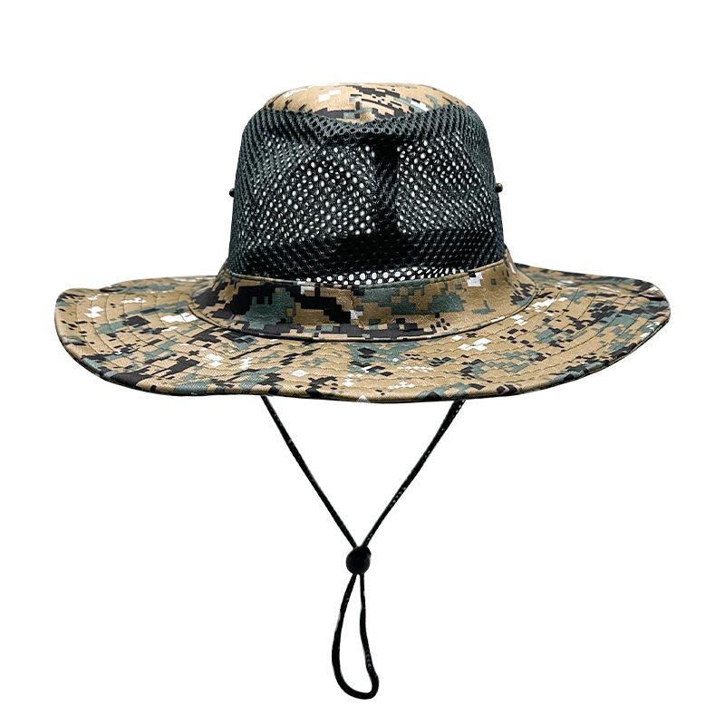 

Hat Sun Fisherman Protection Large Brim Mesh Cap Outdoor Breathable темного кольору хакі