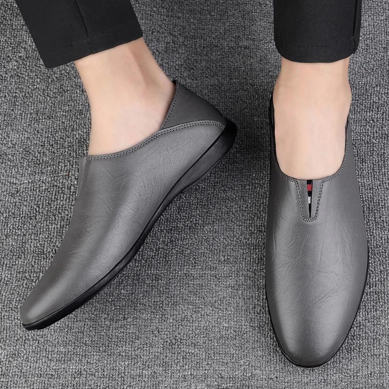 Round Toe Italian Casual Cow Leather Loafers Dress Shoes for Man Gents Genuine Leather Handmade Dress Men's Office Shoes