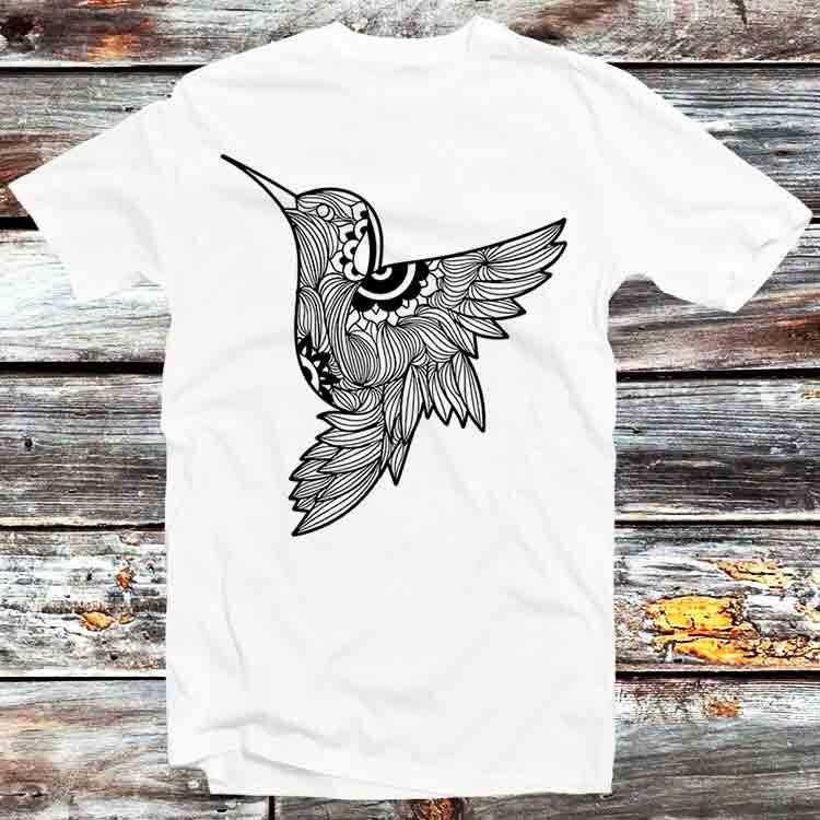 

Black Hummingbird Mandala T Shirt B942 L