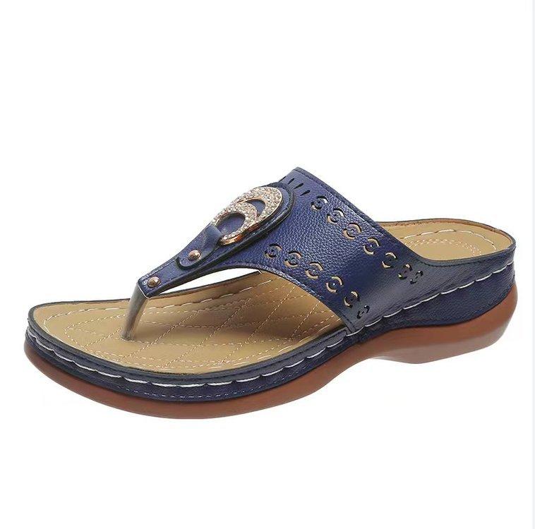 

Летние шлепанцы на танкетке, женские, толстоподошвенные, повседневные, с отстрочкой, пляжные сандалии 43 синий