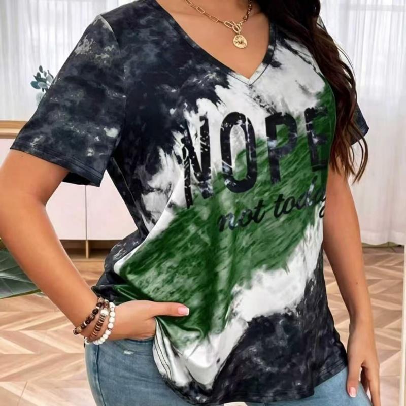 Sommer Damen 3D-Druck V-Ausschnitt T-Shirt Mode Vielseitig Atmungsaktiv Trend Lässig