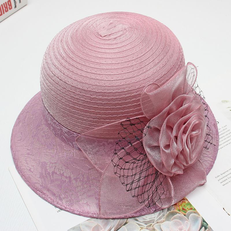 Spring new hat women's spring and summer French organza lace flower folding pot hat travel wide brim fisherman
