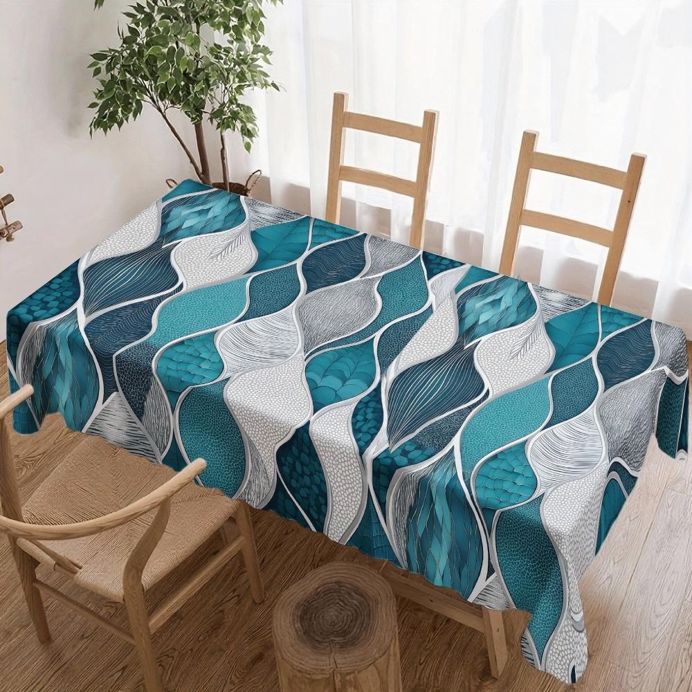 Blauw Groene Bladeren Rechthoekige Tafelkleed voor Tafeldecoratie Keuken Eetkamer Waterdicht Herbruikbaar Tafelkleed voor Tafels Binnen Buiten 140x180cm