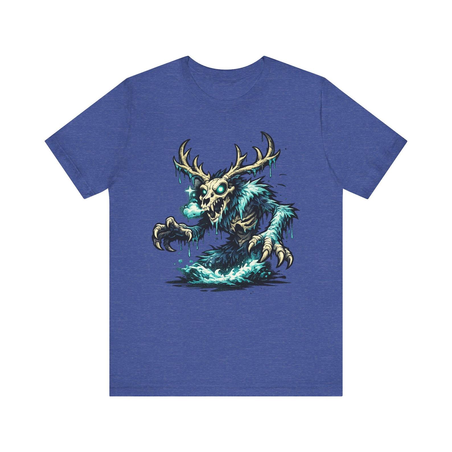 Frost Wendigo Skull Deer Monster T-Shirt | Gothic Dark Fantasy Creature Tee, Unisex Horror Art Gift S