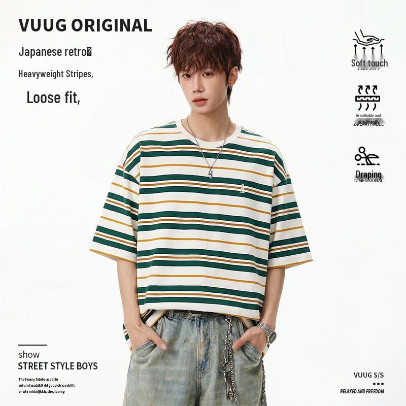 VUUG Men s Striped Short Sleeve T-Shirt XL зеленый в полоску