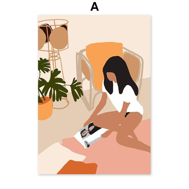 

Абстрактная девушка с листом монстеры в стиле бохо, винтажные постеры на скандинавскую тему и принты, настенная живопись на холсте, настенные панно для декора гостиной 21cm×30cm NoFrame