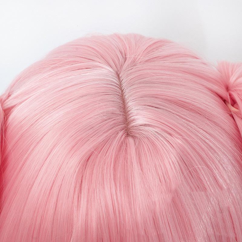 Kaname Madoka Cosplay Wig - Pink Short Straight Hair with Pigtails and Headgear