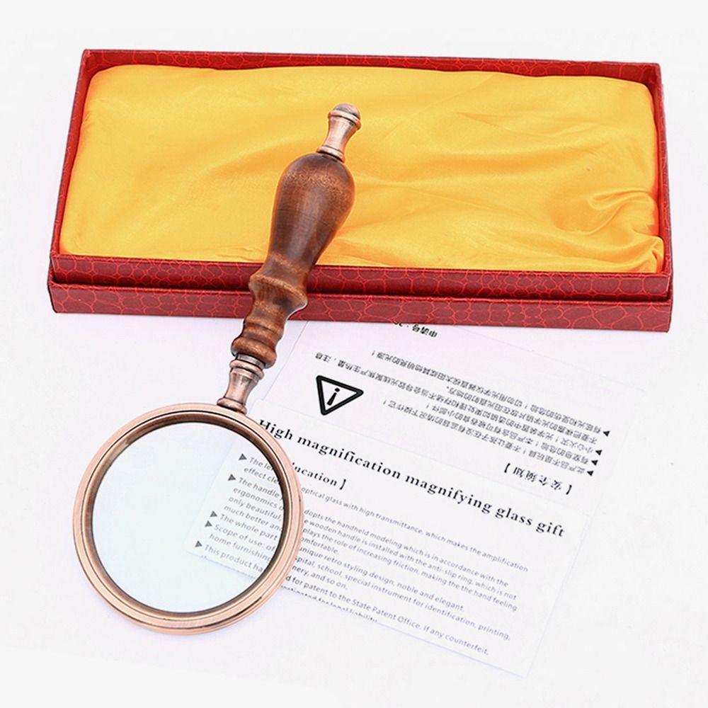 Wooden Handle 10X Microscope Reading Jewelry Magnifiers Vintage Magnifying Glass Handheld