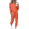 2Pc Women  Color Suit Long Sleeve Leisure Pocket Home Sweatpants Sets