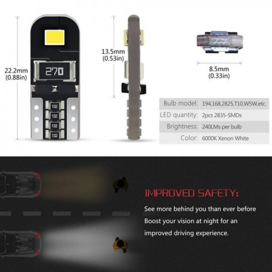 20X T10 2825 168 158 194 CANBUS LED Interior Dome Map License Light Bulb 2E EOA