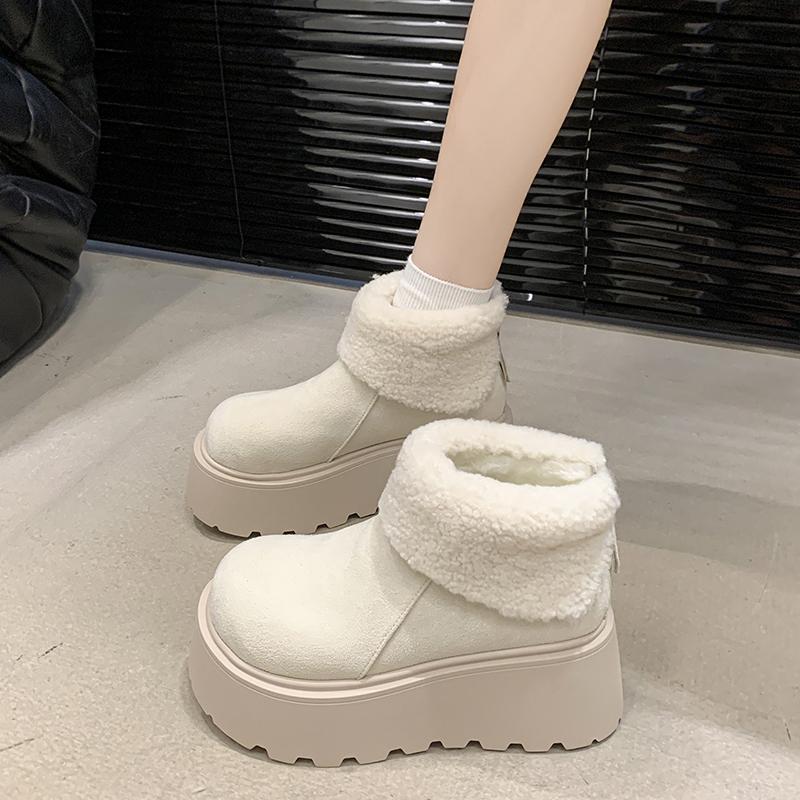 Fashion Platform Women's Snow Ankle Boots Suede Mid Heel Cotton Shoes Short Plush Warm Boots Trendy Winter Casual Boots Botas De Mujer