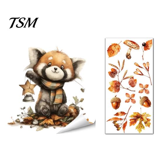 Autumn Pastoral Theme Window Art Static Sticker with Cute Animals & Maple Leaves, Removable Harvest Decals of Forest Festival Clings, Waterproof