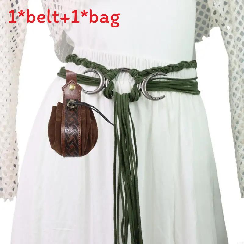 Medieval Renaissance Green Snake Belt With Decorative Buckle For Cosplay And Costume Accessory
