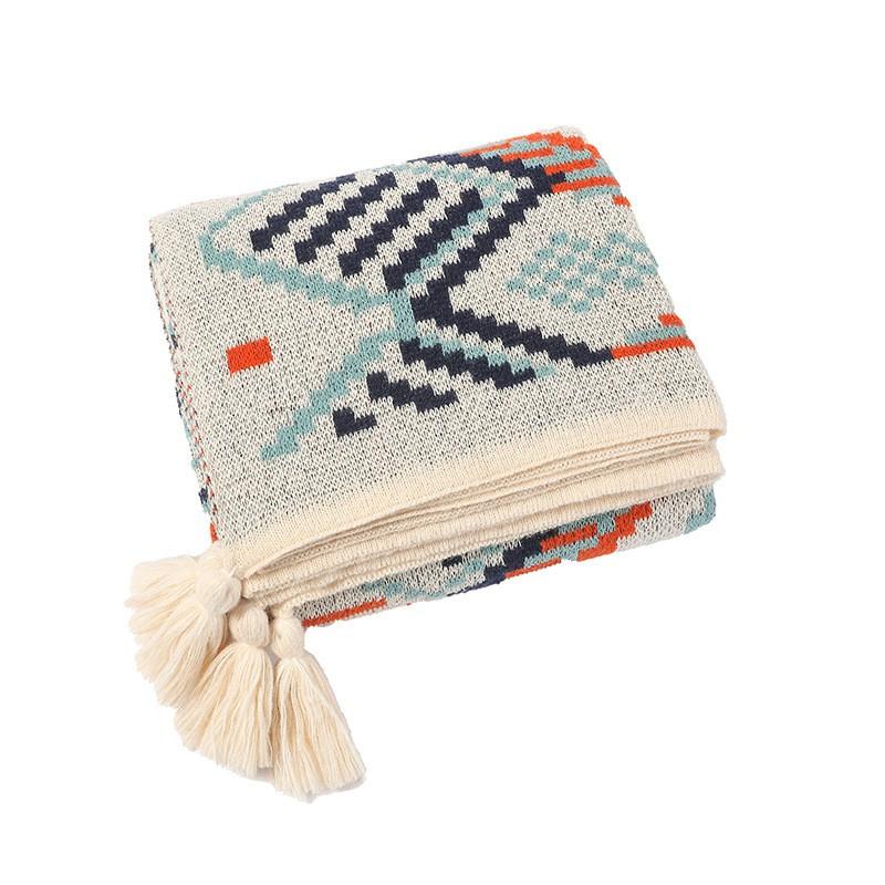 Bohemian Knit Throw Blanket Sofa Bed Couch Outdoor Use Thick Warm Geometric Acrylic 130x170cm 150x200cm