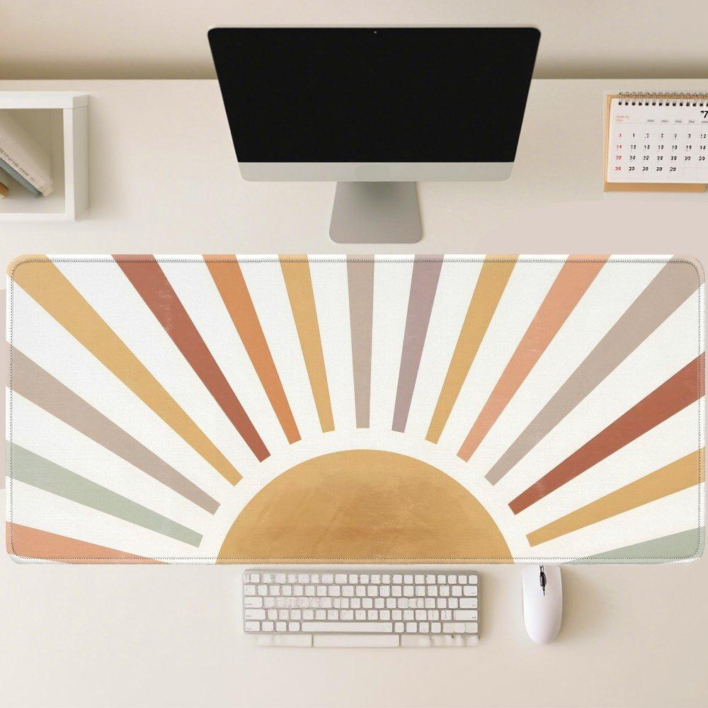 Boho Retro Gaming Mouse Pad Desk Mat Bohemian Orange Pattern Large Computer Pad NonSlip Rubber Base
