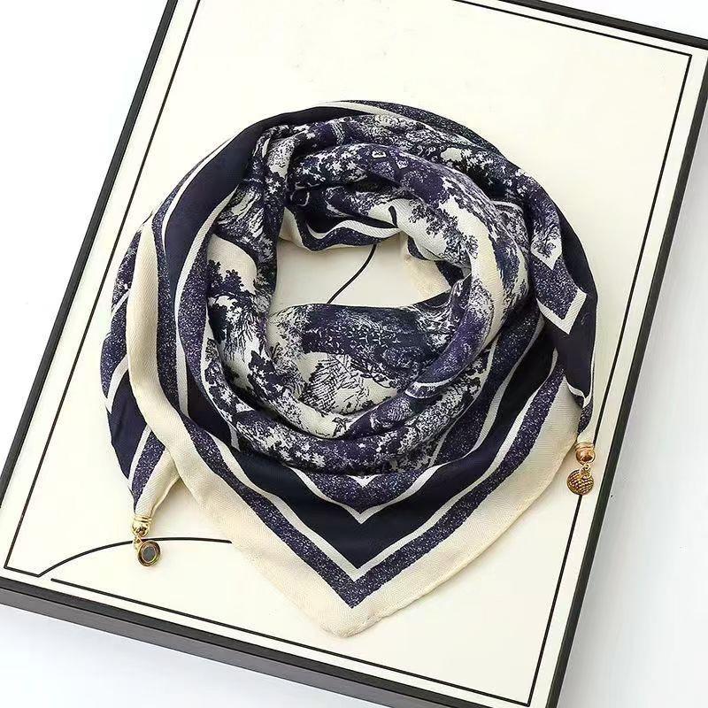 106x65cm Necklace Gift Silk Scarf Elegant Painted Pattern Versatile Neck Scarf Luxury Magnetic Closure French Style Multi-Color