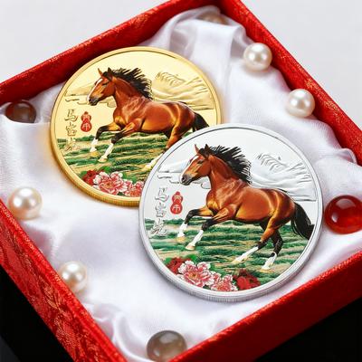1 Stück 40mm Metall Sammlung 2026 Chinesisches Neujahr Souvenir Münzen Glückstier Pferd Sammlermünzen Gold Silber Challenge Coin