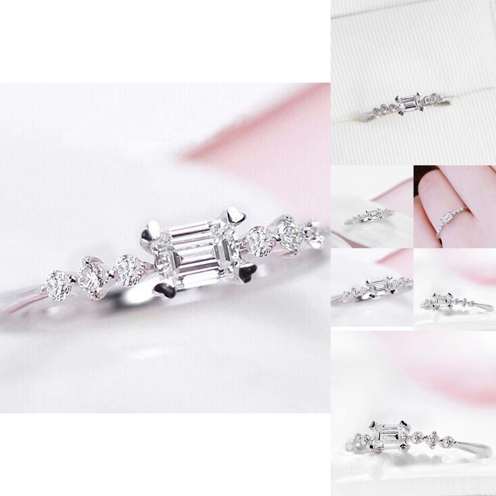 Elegant Silver Plated Natural Gemstones Square White Sapphire Wedding Birthstone Ring For Special Occasions