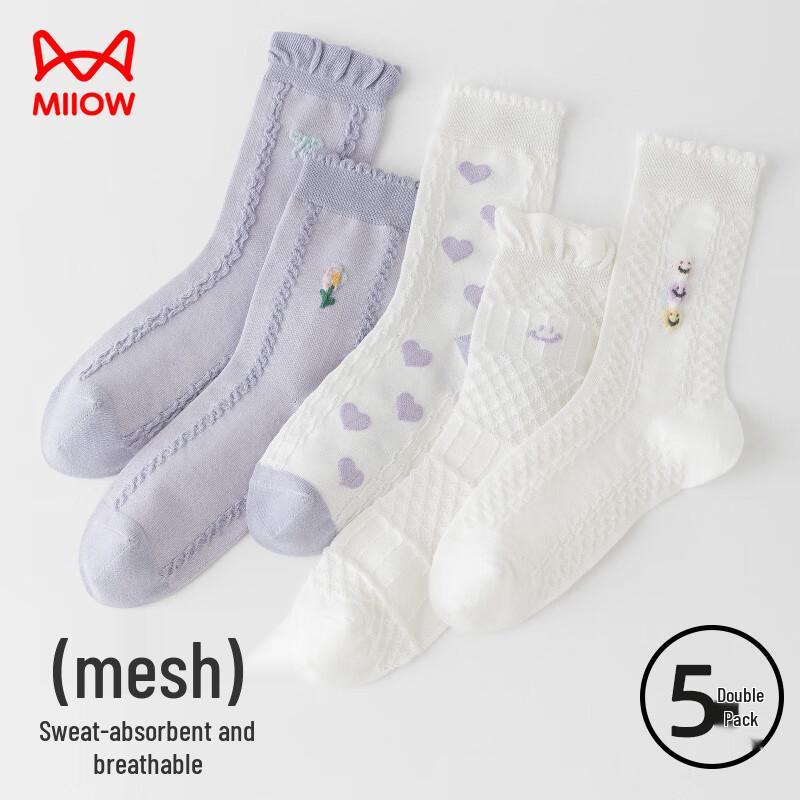 Maoren Women's Summer Lace Mesh Mid-Calf Socks (5 Pairs)