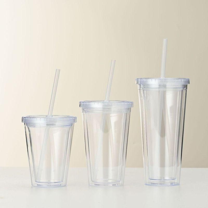 350/450/650ml Clear Tumbler Smoothie Cup Transparent with Lid and Straw Iced Coffee Cup Plastic Double-Layer Water Bottle Milk